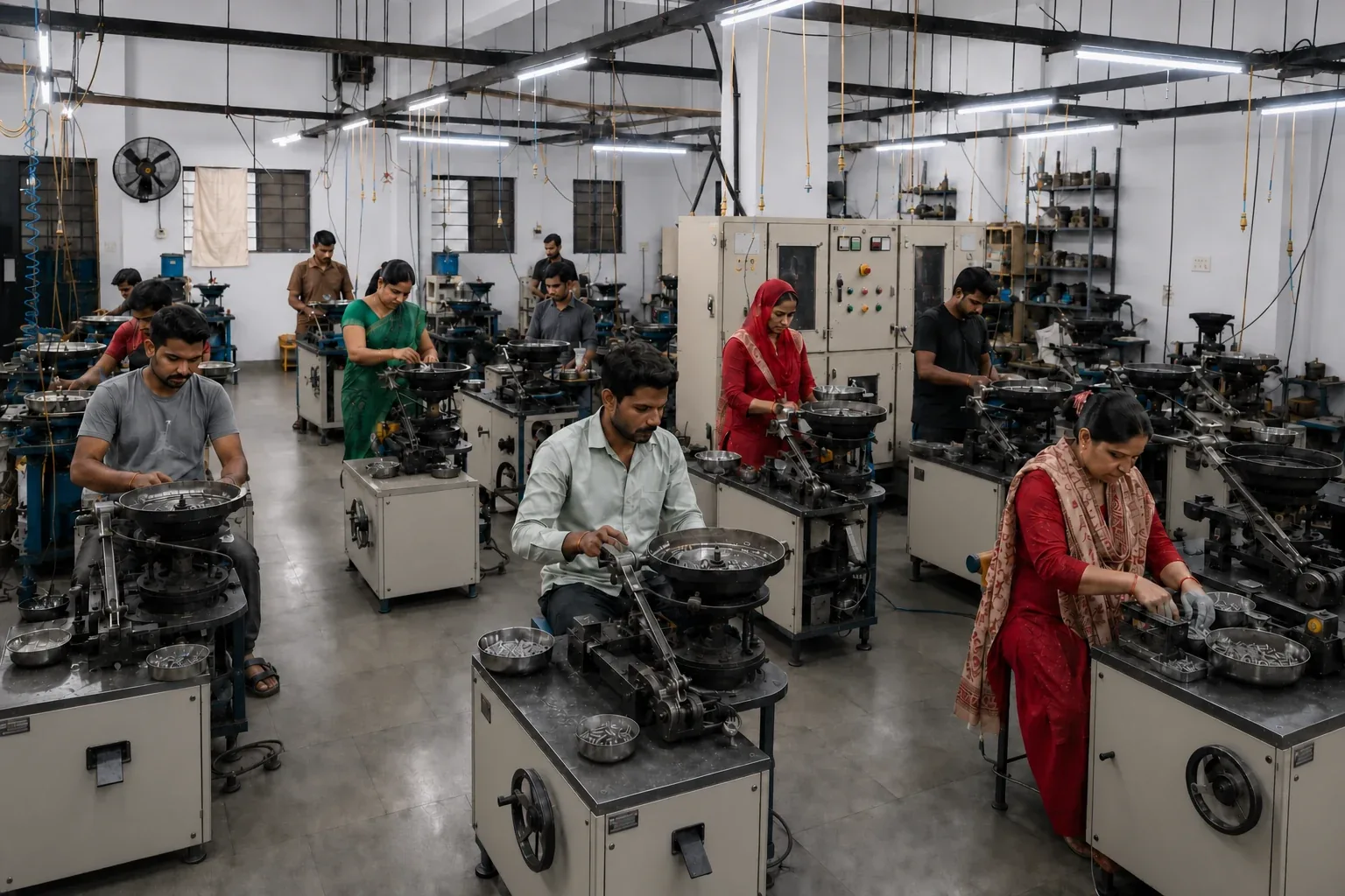 IA Fastners die casting production floor with workers operating component manufacturing equipment